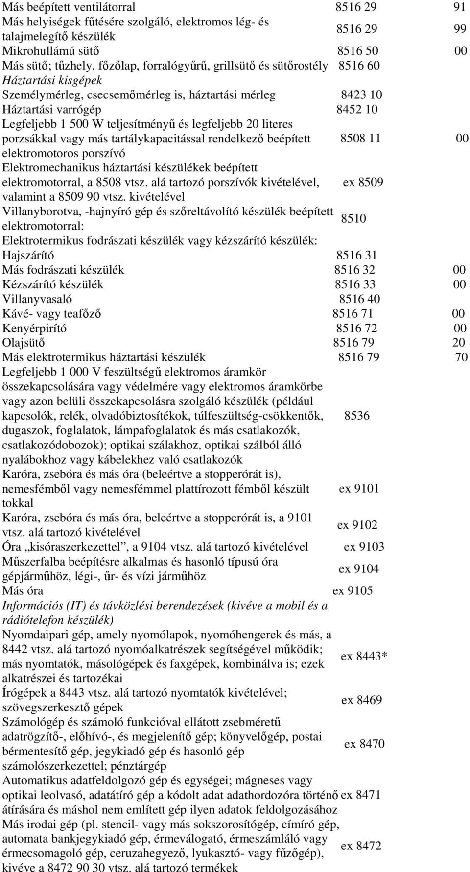 porzsákkal vagy más tartálykapacitással rendelkezı beépített 8508 11 00 elektromotoros porszívó Elektromechanikus háztartási készülékek beépített elektromotorral, a 8508 vtsz.