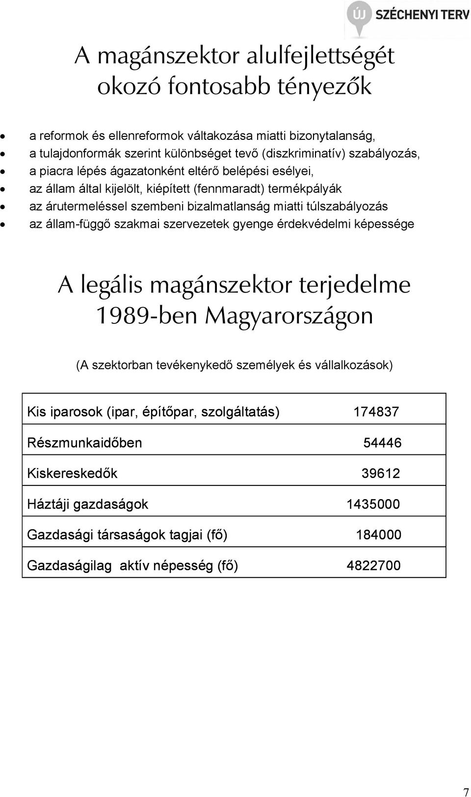 túlszabályozás az állam-függő szakmai szervezetek gyenge érdekvédelmi képessége A legális magánszektor terjedelme 1989-ben Magyarországon (A szektorban tevékenykedő személyek és