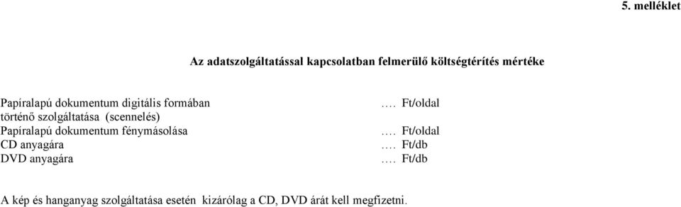 dokumentum fénymásolása CD anyagára DVD anyagára. Ft/oldal. Ft/oldal. Ft/db.