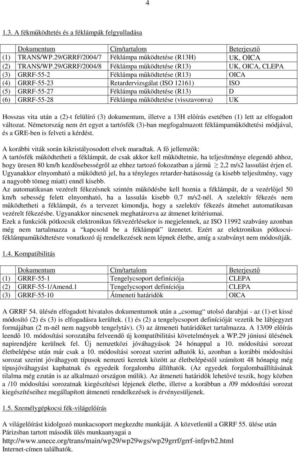 (6) GRRF-55-28 Féklámpa mőködtetése (visszavonva) UK Hosszas vita után a (2)-t felülíró (3) dokumentum, illetve a 13H elıírás esetében (1) lett az elfogadott változat.