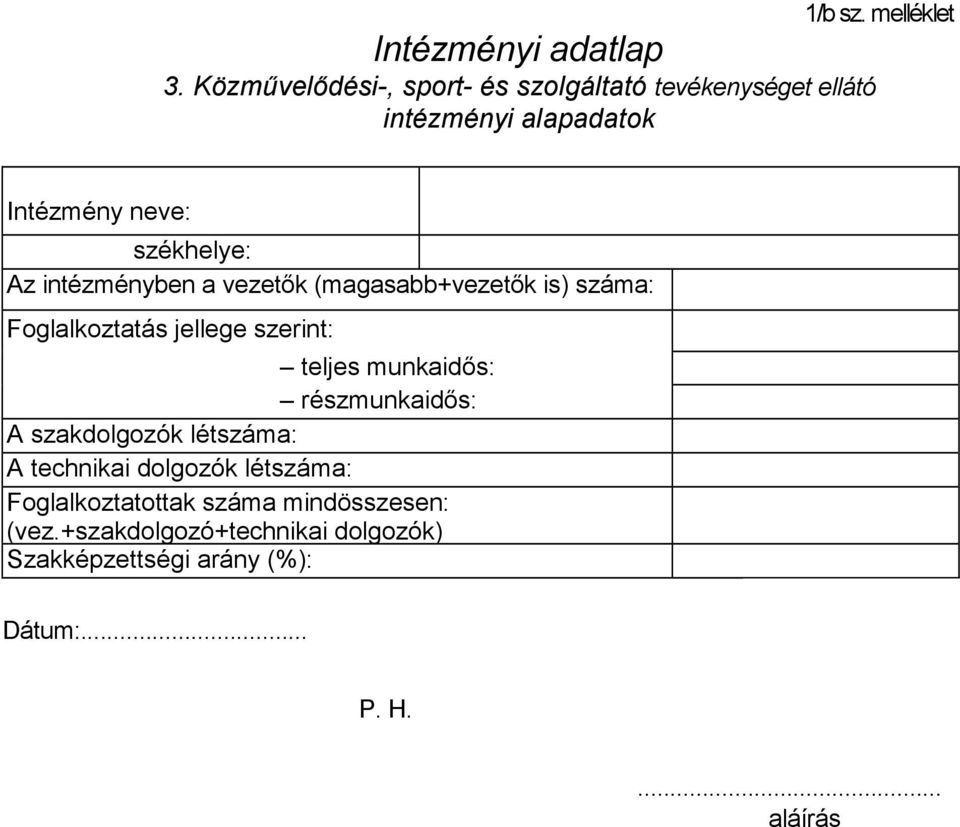 intézményben a vezetık (magasabb+vezetık is) száma: Foglalkoztatás jellege szerint: teljes munkaidıs: