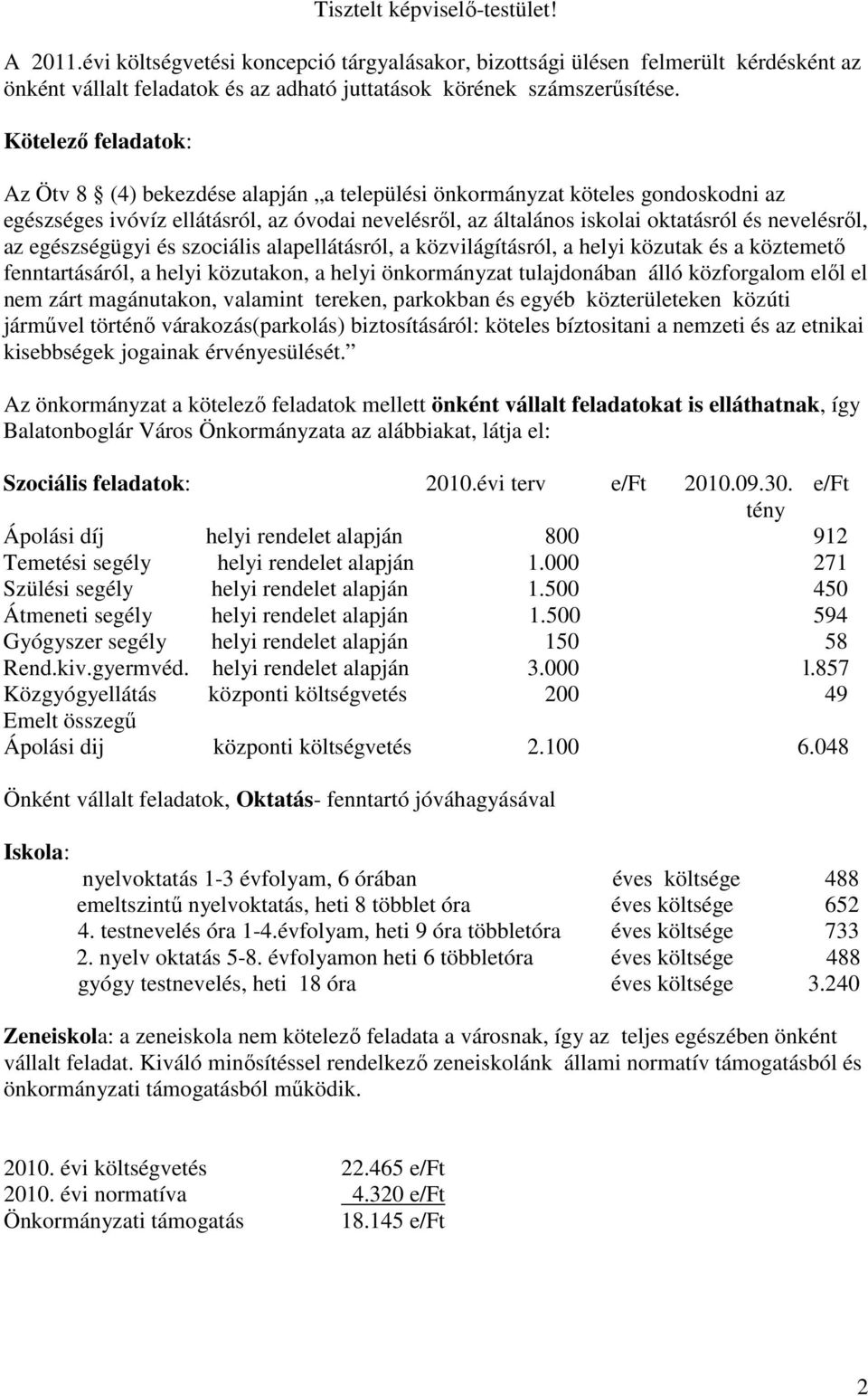 az egészségügyi és szociális alapellátásról, a közvilágításról, a helyi közutak és a köztemetı fenntartásáról, a helyi közutakon, a helyi önkormányzat tulajdonában álló közforgalom elıl el nem zárt