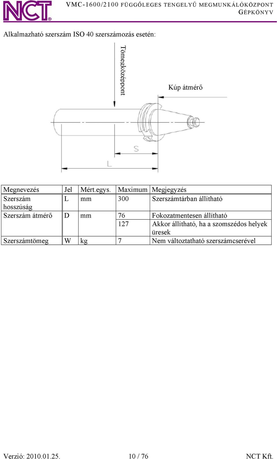 Maximum Megjegyzés Szerszám L mm 300 Szerszámtárban állítható hosszúság Szerszám átmérő D