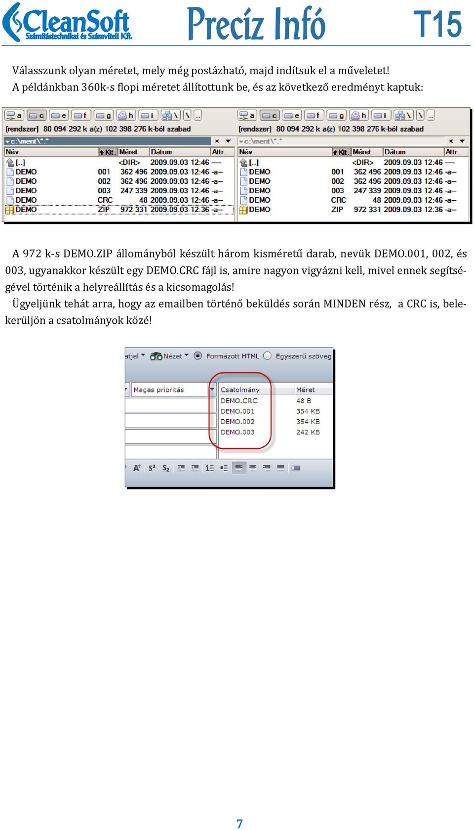 ZIP állományból készült három kisméretű darab, nevük DEMO.001, 002, és 003, ugyanakkor készült egy DEMO.