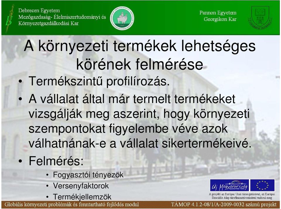 A vállalat által már termelt termékeket vizsgálják meg aszerint, hogy