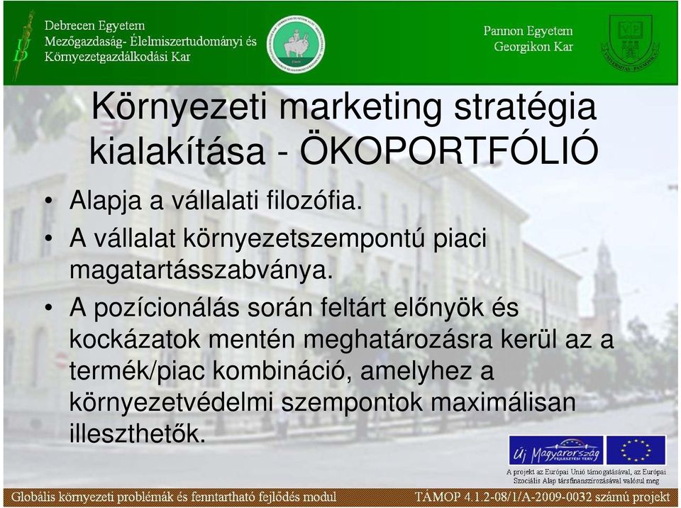 A pozícionálás során feltárt elınyök és kockázatok mentén meghatározásra kerül