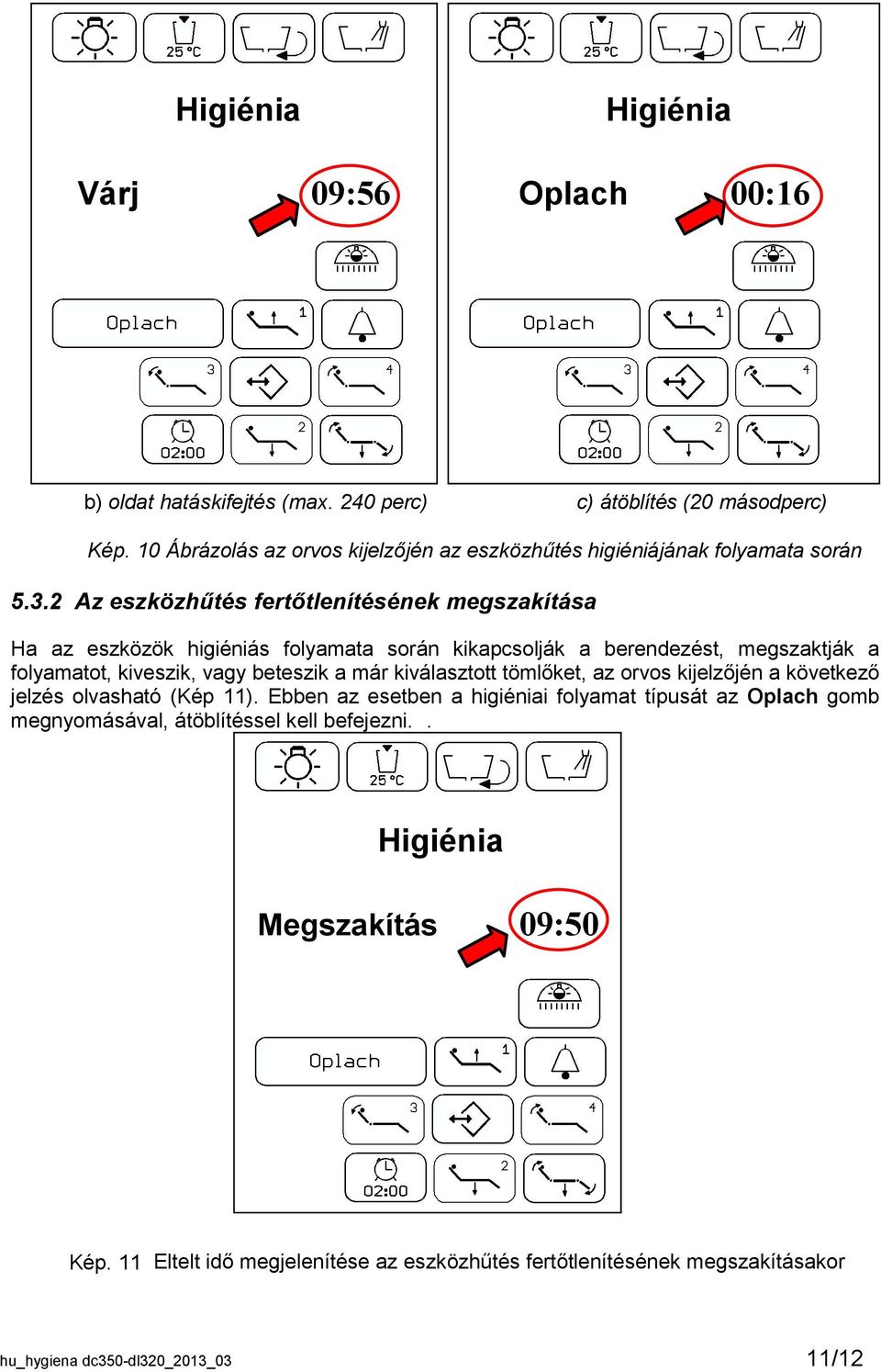 2 Az eszközhűtés fertőtlenítésének megszakítása Ha az eszközök higiéniás folyamata során kikapcsolják a berendezést, megszaktják a folyamatot, kiveszik, vagy beteszik a már
