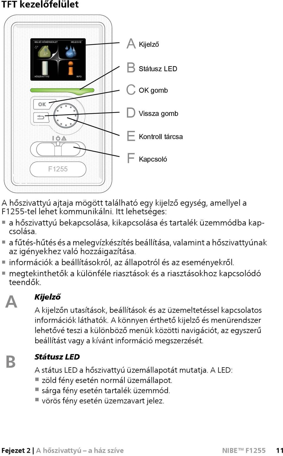 a fűtés-hűtés és a melegvízkészítés beállítása, valamint a hőszivattyúnak az igényekhez való hozzáigazítása. információk a beállításokról, az állapotról és az eseményekről.