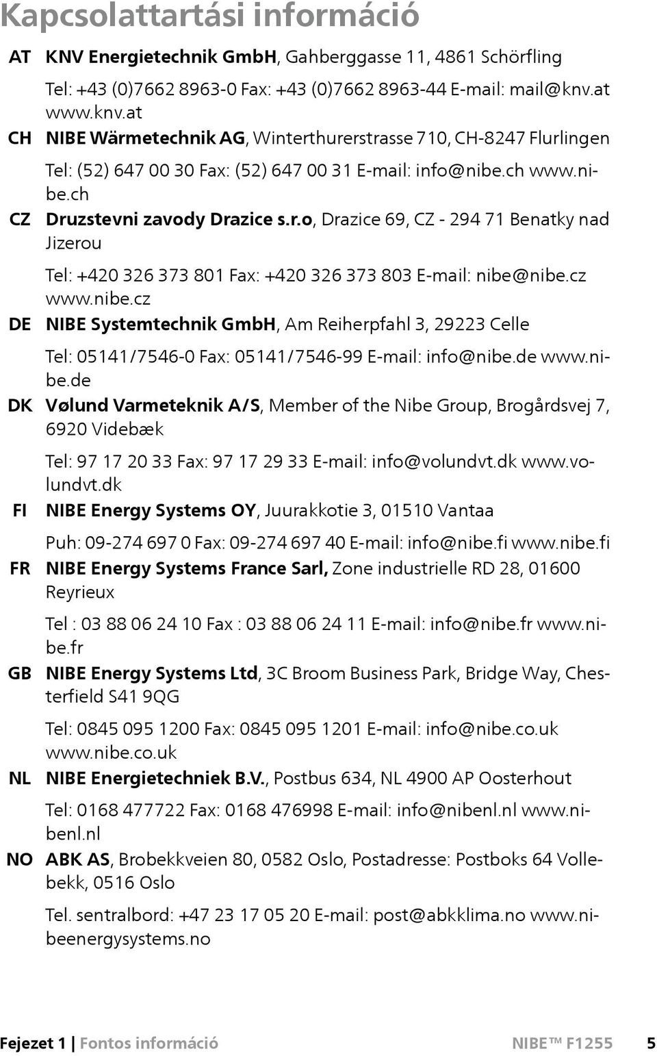 cz www.nibe.cz NIBE Systemtechnik GmbH, Am Reiherpfahl 3, 29223 Celle Tel: 05141/7546-0 Fax: 05141/7546-99 E-mail: info@nibe.de www.nibe.de Vølund Varmeteknik A/S, Member of the Nibe Group, Brogårdsvej 7, 6920 Videbæk Tel: 97 17 20 33 Fax: 97 17 29 33 E-mail: info@volundvt.