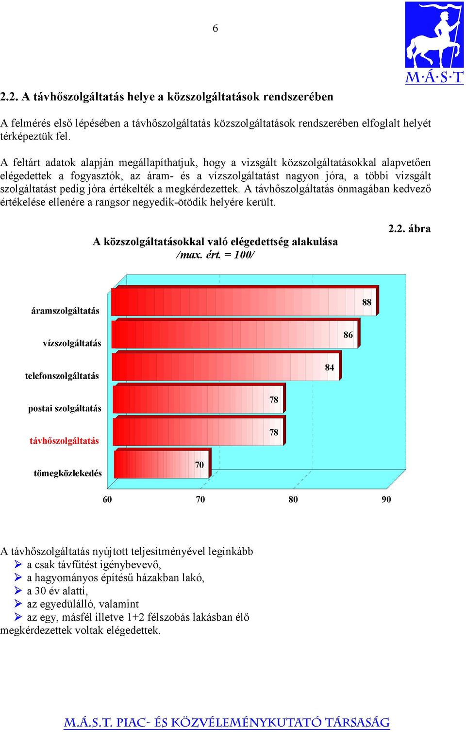 jóra értékelték a megkérdezettek. A távhőszolgáltatás önmagában kedvező értékelése ellenére a rangsor negyedik-ötödik helyére került. A közszolgáltatásokkal való elégedettség alakulása /max. ért. = 100/ 2.