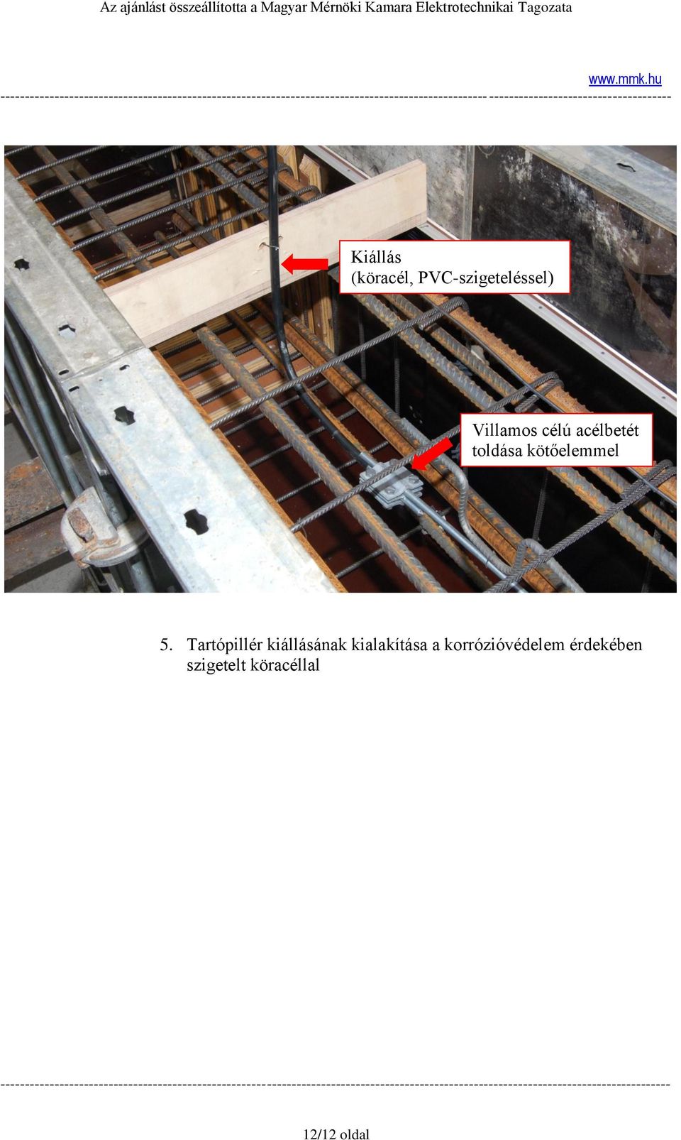 5. Tartópillér kiállásának kialakítása a