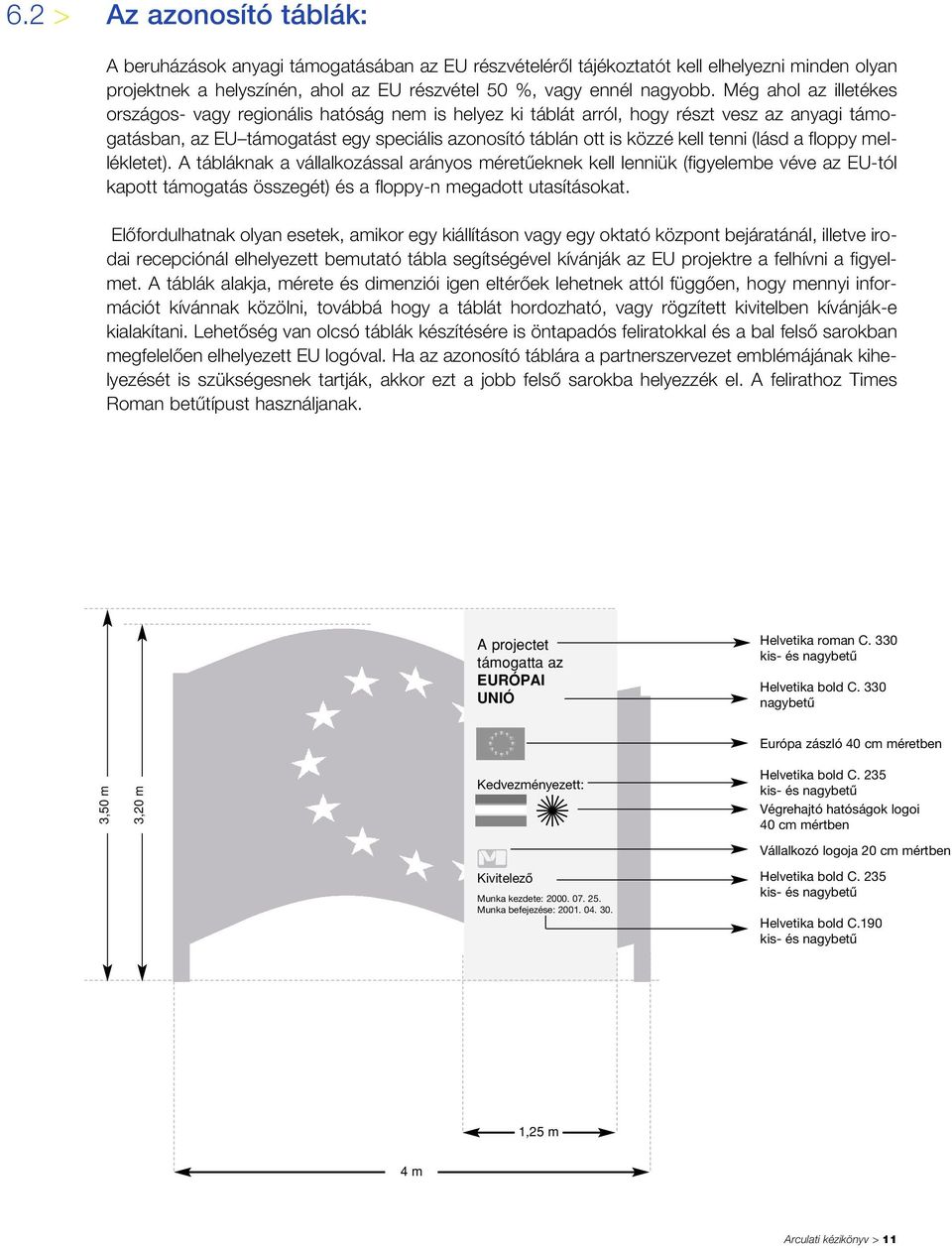 (lásd a floppy mellékletet). A tábláknak a vállalkozással arányos méretûeknek kell lenniük (figyelembe véve az EU-tól kapott támogatás összegét) és a floppy-n megadott utasításokat.