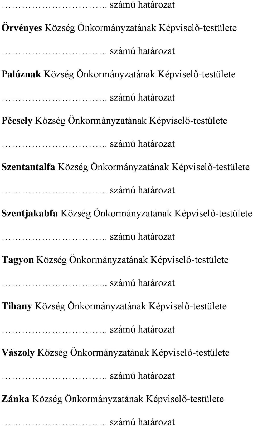 Község Önkormányzatának Képviselő-testülete Tagyon Község Önkormányzatának Képviselő-testülete Tihany Község