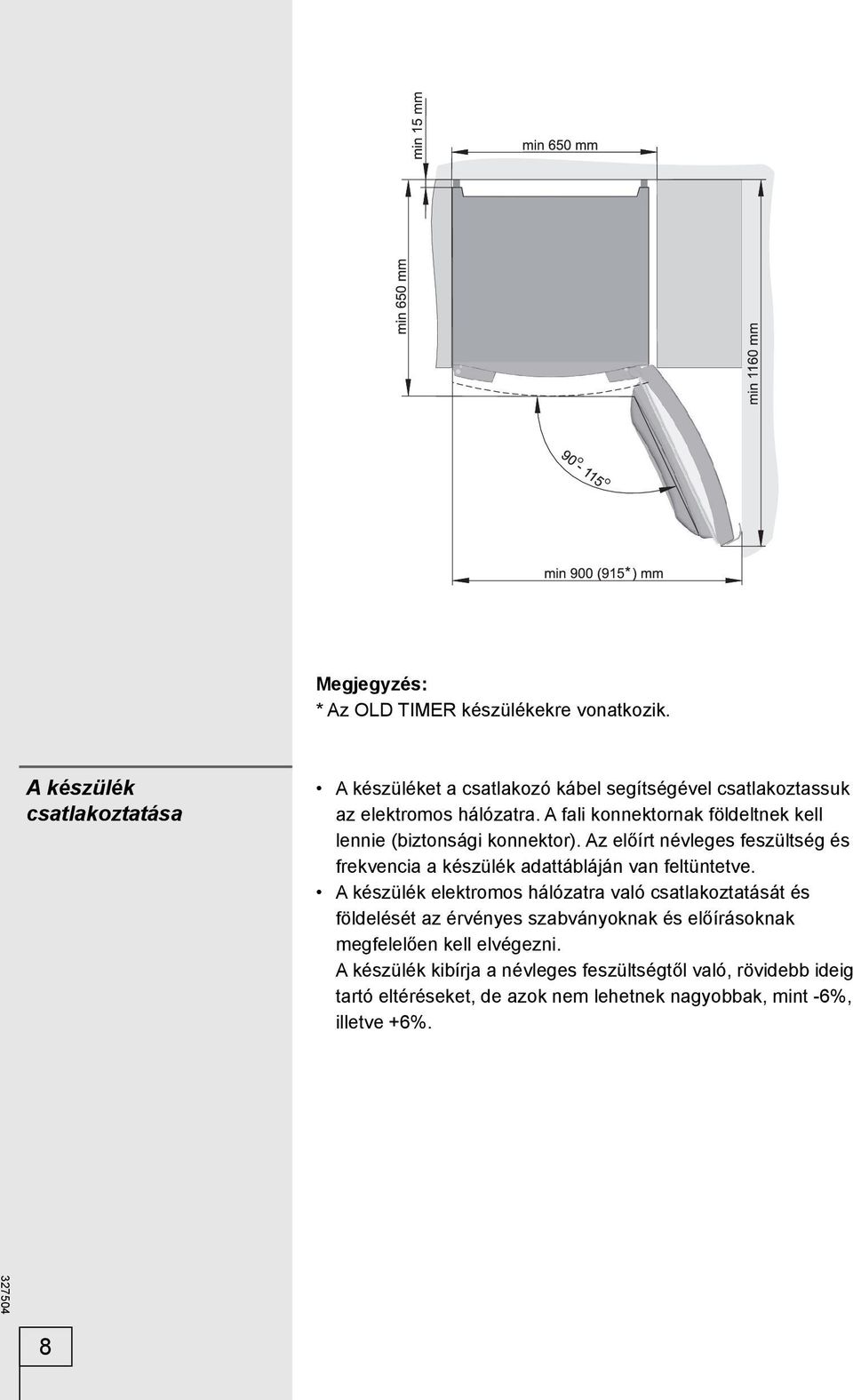 A fali konnektornak földeltnek kell lennie (biztonsági konnektor).