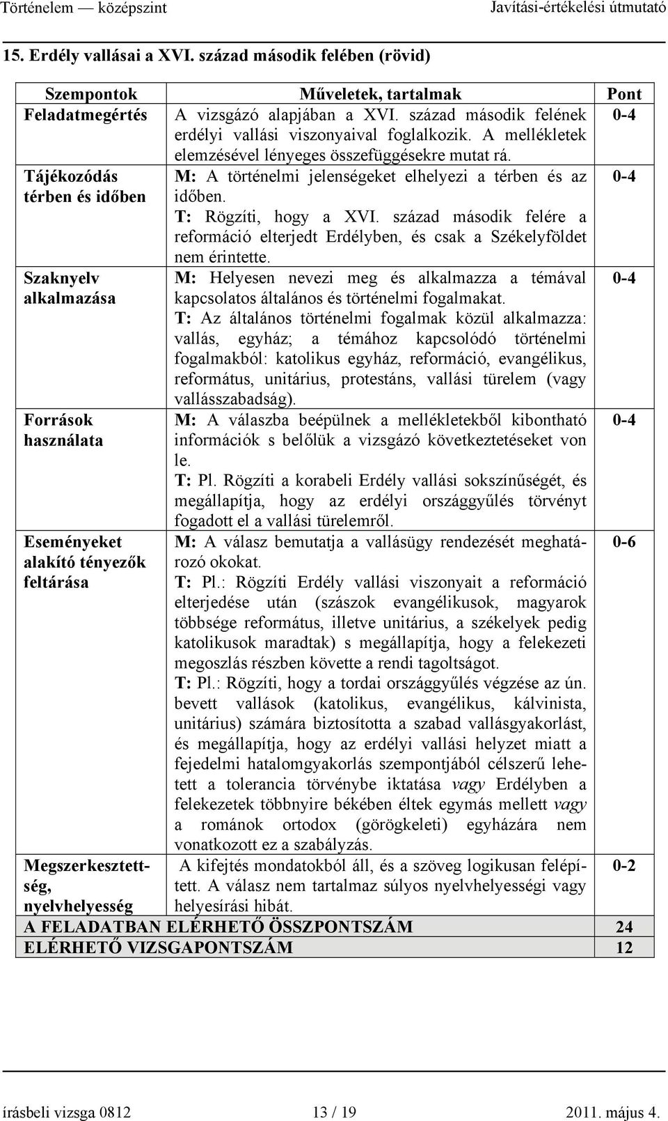 Tájékozódás térben és időben M: A történelmi jelenségeket elhelyezi a térben és az időben. T: Rögzíti, hogy a XVI.