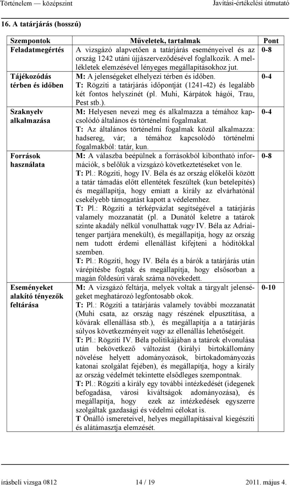 T: Rögzíti a tatárjárás időpontját (1241-42) és legalább két fontos helyszínét (pl.