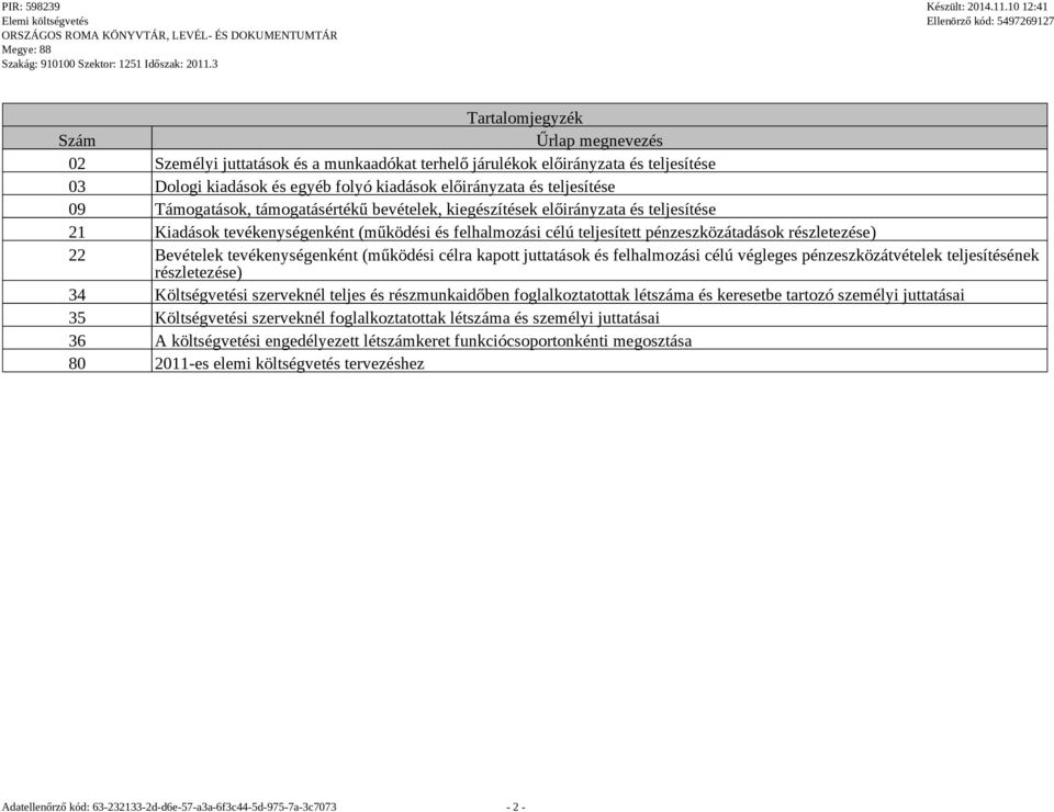 tevékenységenként (működési célra kapott és felhalmozási célú végleges pénzeszközátvételek teljesítésének részletezése) 34 Költségvetési szerveknél teljes és részmunkaidőben foglalkoztatottak