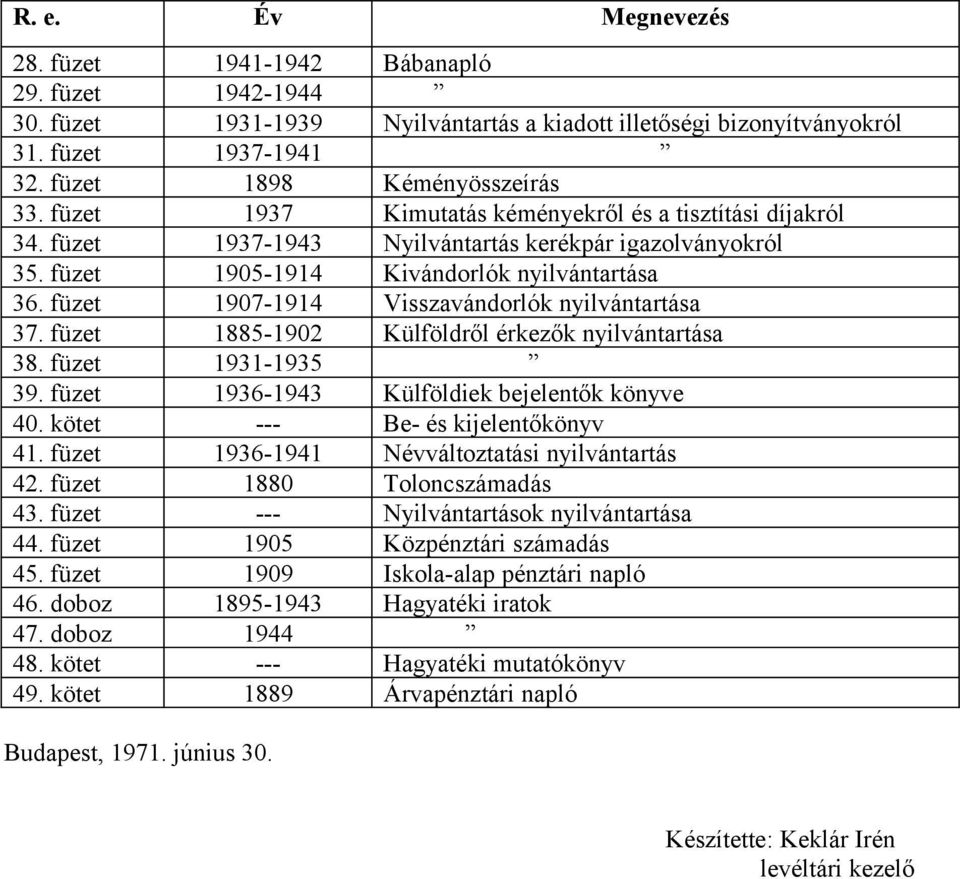 füzet 1907-1914 Visszavándorlók nyilvántartása 37. füzet 1885-1902 Külföldről érkezők nyilvántartása 38. füzet 1931-1935 39. füzet 1936-1943 Külföldiek bejelentők könyve 40.