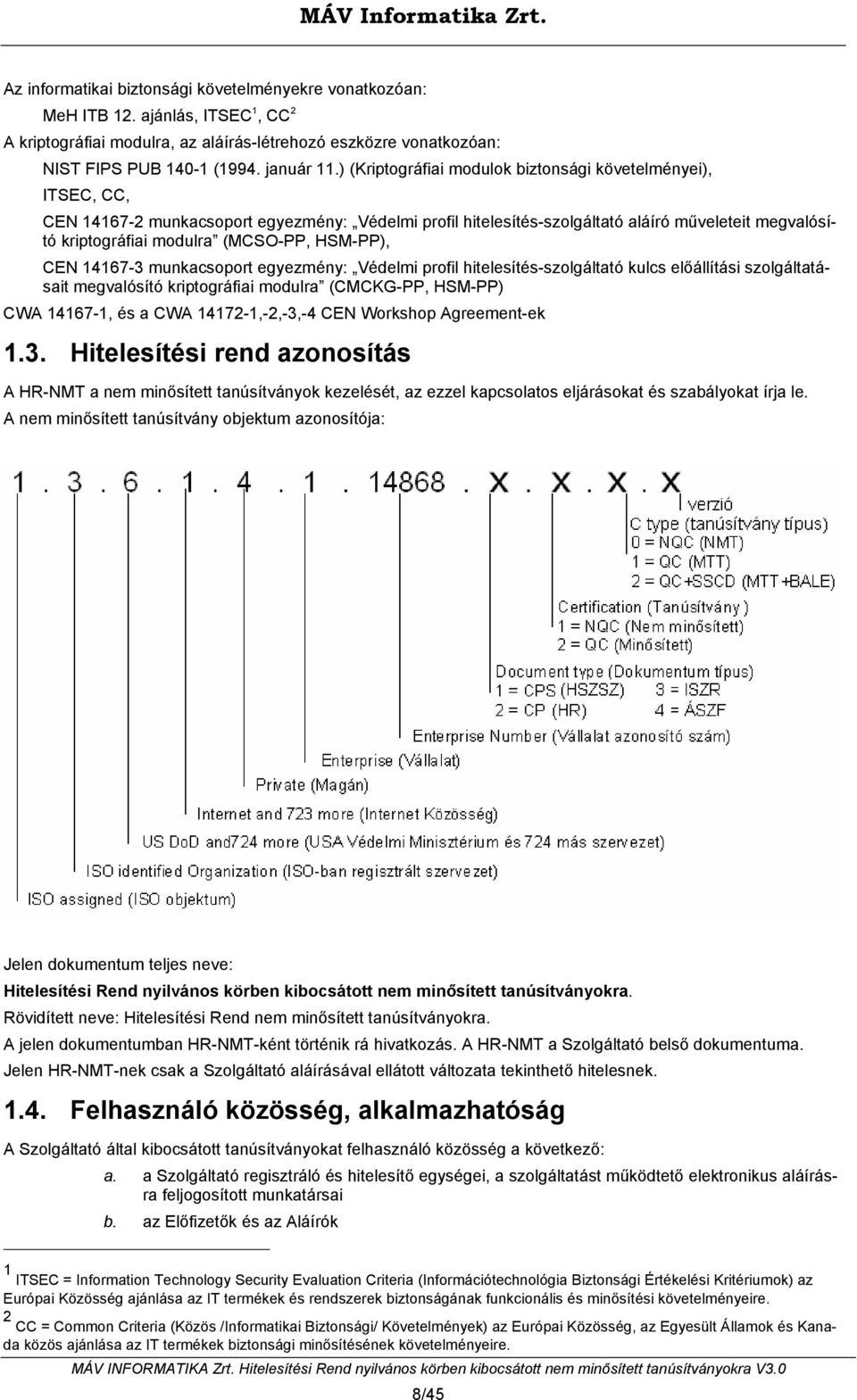 HSM-PP), CEN 14167-3 munkacsoport egyezmény: Védelmi profil hitelesítés-szolgáltató kulcs előállítási szolgáltatásait megvalósító kriptográfiai modulra (CMCKG-PP, HSM-PP) CWA 14167-1, és a CWA