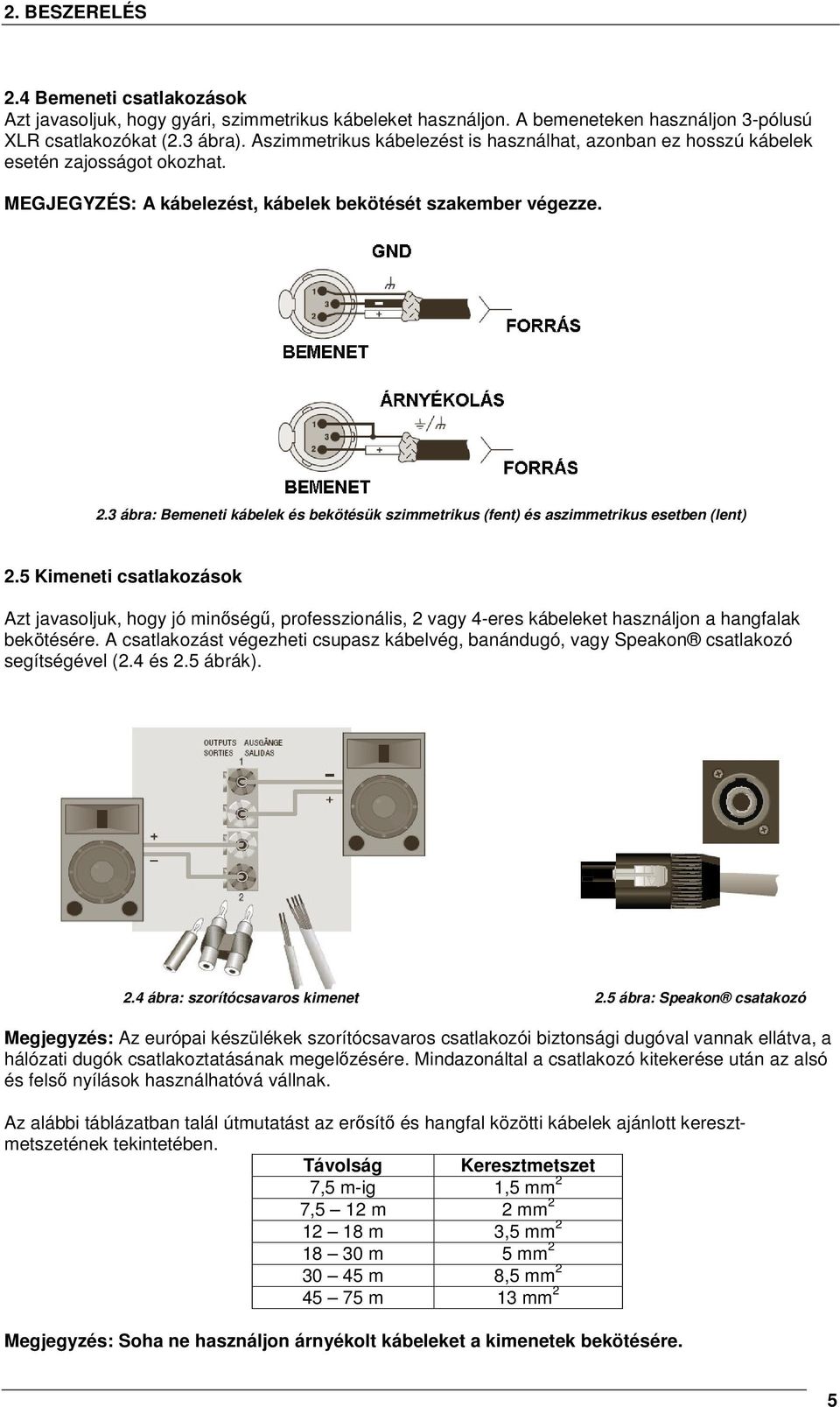 3 ábra: Bemeneti kábelek és bekötésük szimmetrikus (fent) és aszimmetrikus esetben (lent) 2.