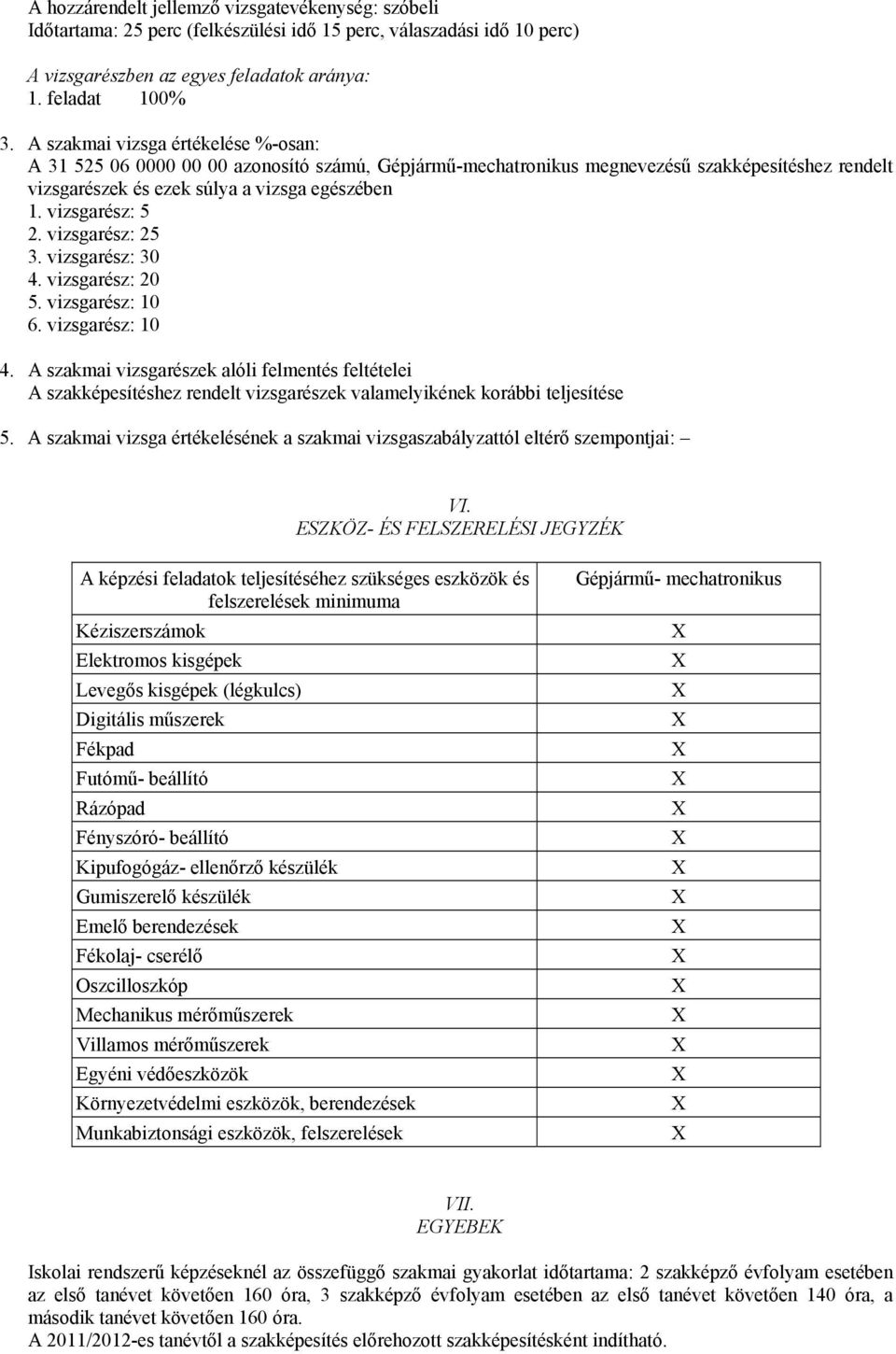 vizsgarész: 5 2. vizsgarész: 25 3. vizsgarész: 30 4. vizsgarész: 20 5. vizsgarész: 10 6. vizsgarész: 10 4.