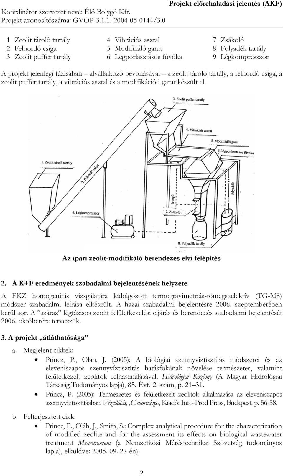 Az ipari zeolit-modifikáló berendezés elvi felépítés 2.