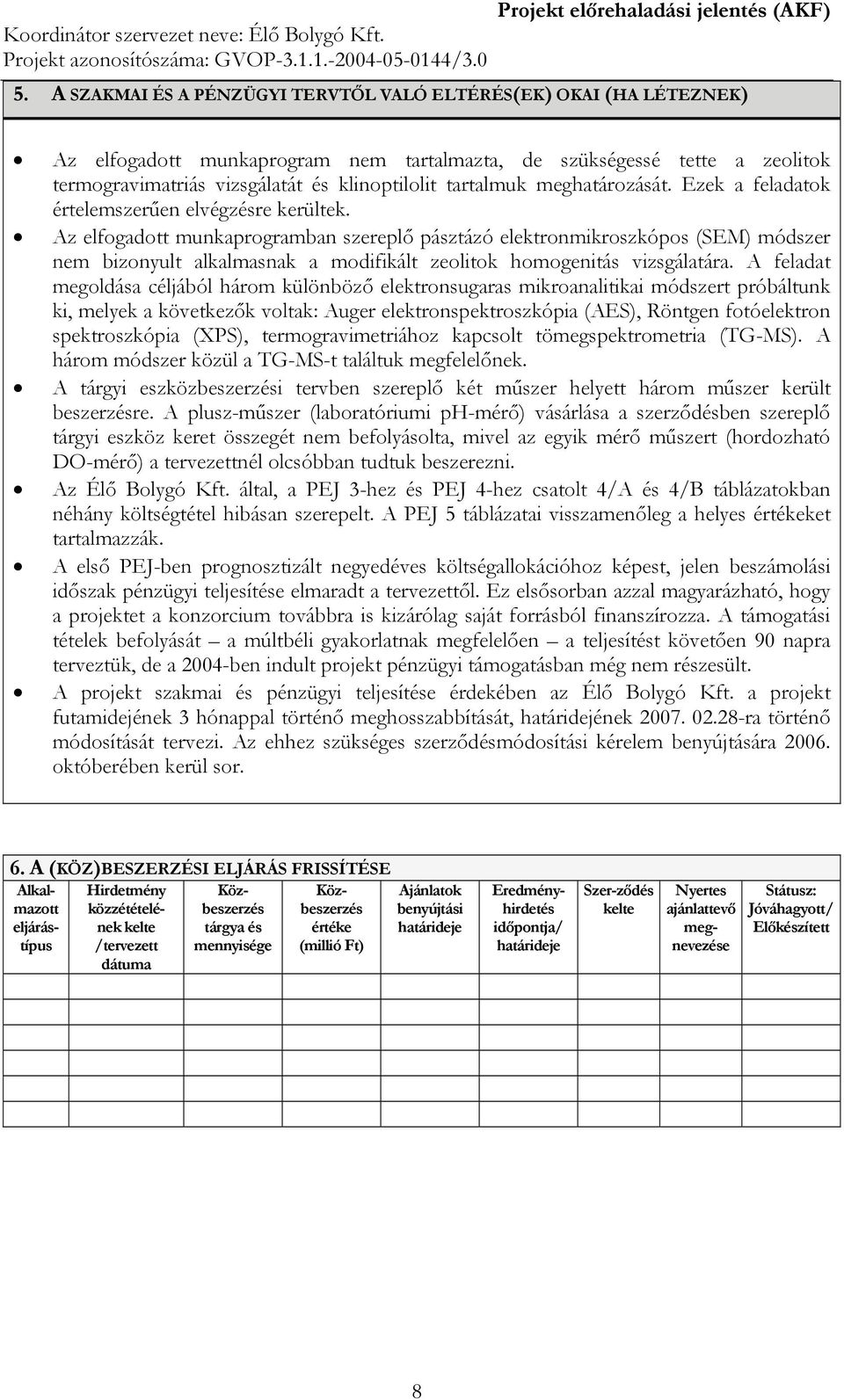 Az elfogadott munkaprogramban szereplő pásztázó elektronmikroszkópos (SEM) módszer nem bizonyult alkalmasnak a modifikált zeolitok homogenitás vizsgálatára.