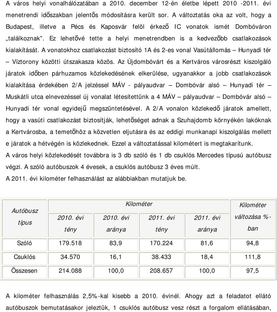 Ez lehetővé tette a helyi menetrendben is a kedvezőbb csatlakozások kialakítását. A vonatokhoz csatlakozást biztosító 1A és 2-es vonal Vasútállomás Hunyadi tér Víztorony közötti útszakasza közös.