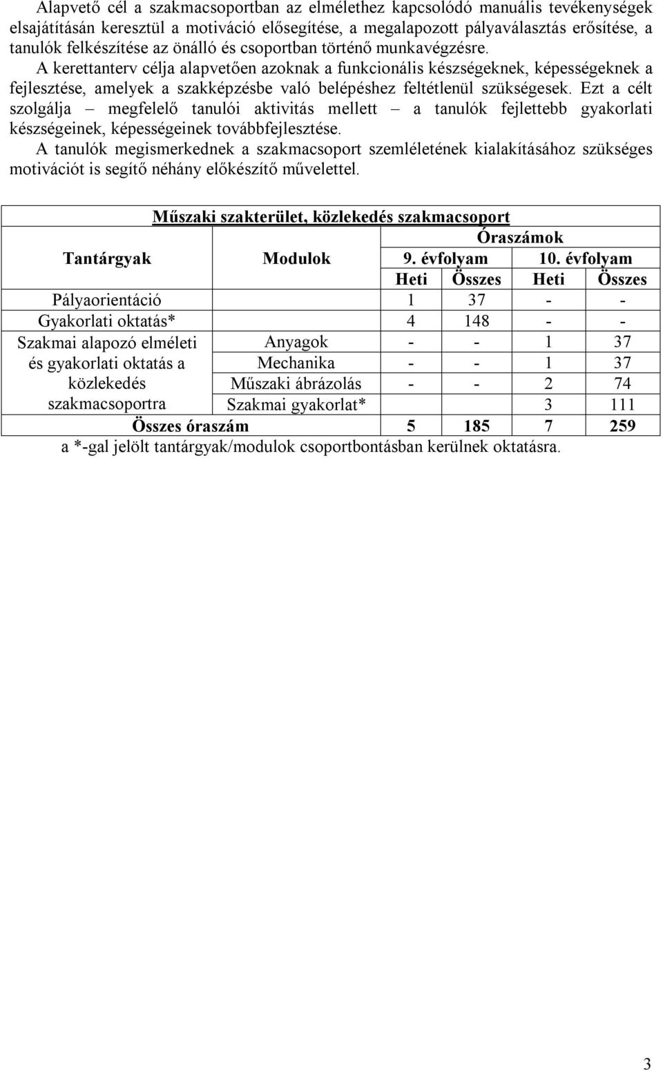 A kerettanterv célja alapvetően azoknak a funkcionális készségeknek, képességeknek a fejlesztése, amelyek a szakképzésbe való belépéshez feltétlenül szükségesek.