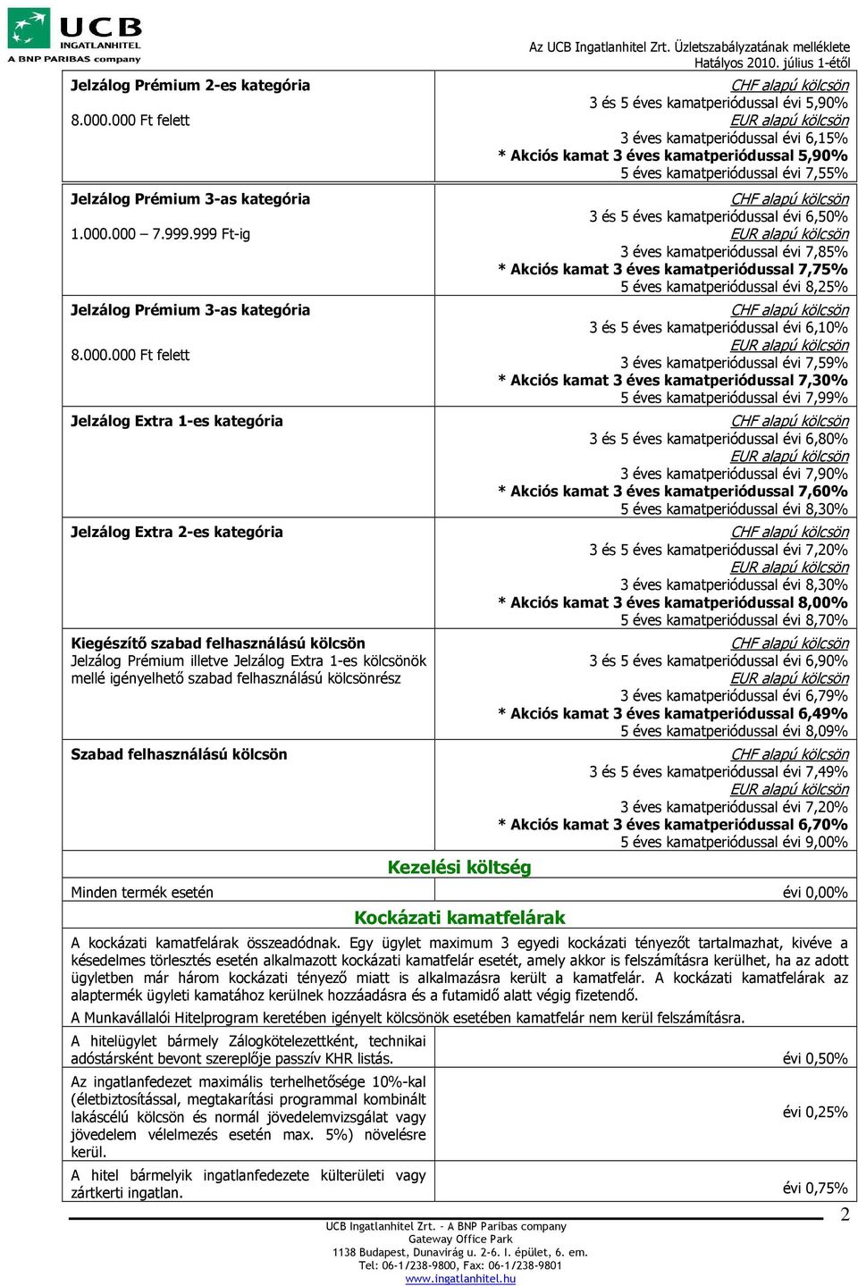 szabad felhasználású kölcsön Jelzálog Prémium illetve Jelzálog Extra 1-es kölcsönök mellé igényelhető szabad felhasználású kölcsönrész Szabad felhasználású kölcsön Kezelési költség 3 és 5 éves