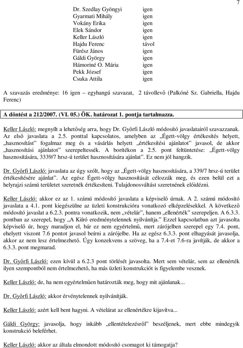 Keller László: megnyílt a lehet ség arra, hogy Dr. Gy rfi László módosító javaslatairól szavazzanak. Az els javaslata a 2.5.