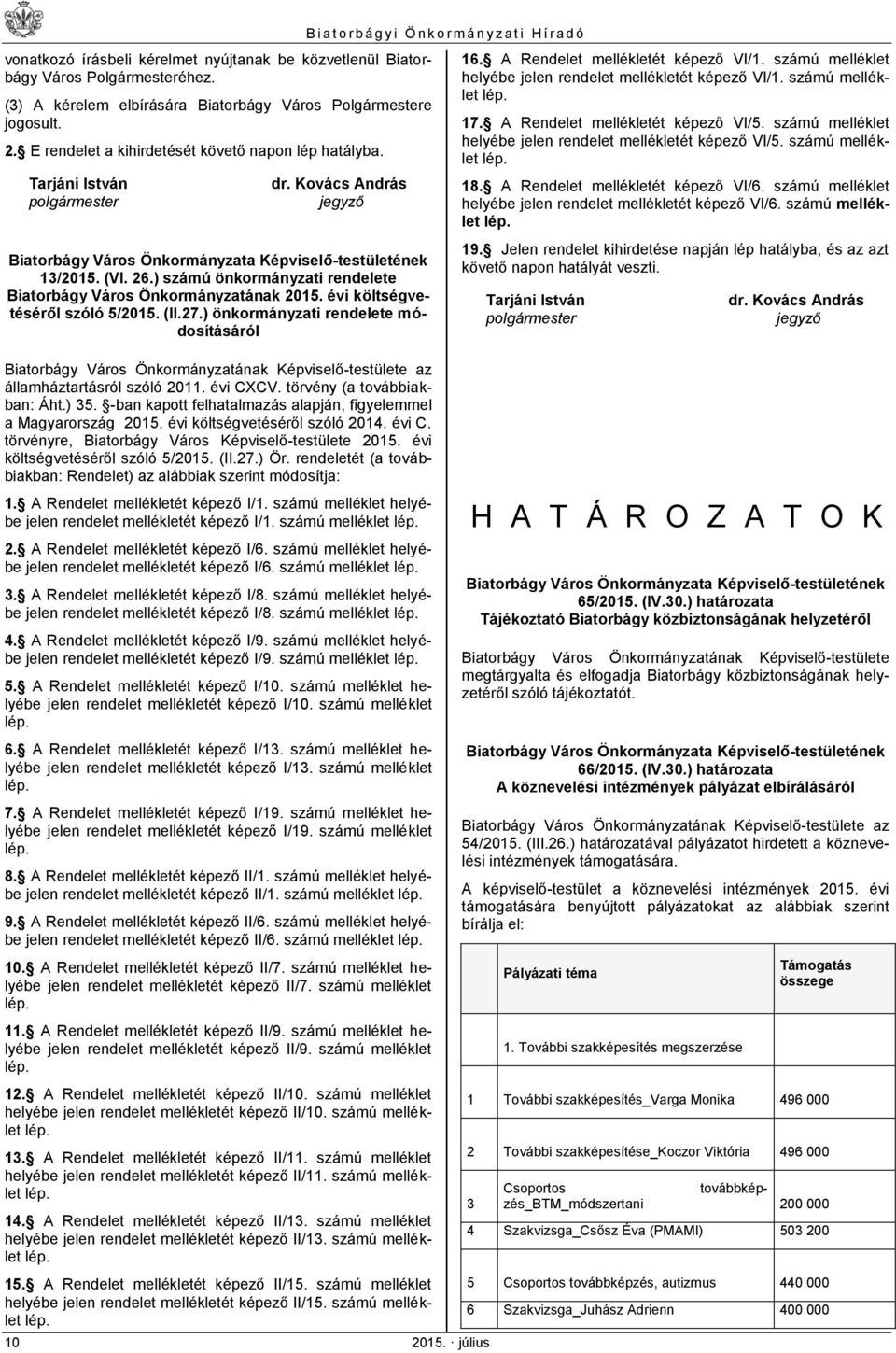 évi költségvetéséről szóló 5/2015. (II.27.) önkormányzati rendelete módosításáról az államháztartásról szóló 2011. évi CXCV. törvény (a továbbiakban: Áht.) 35.