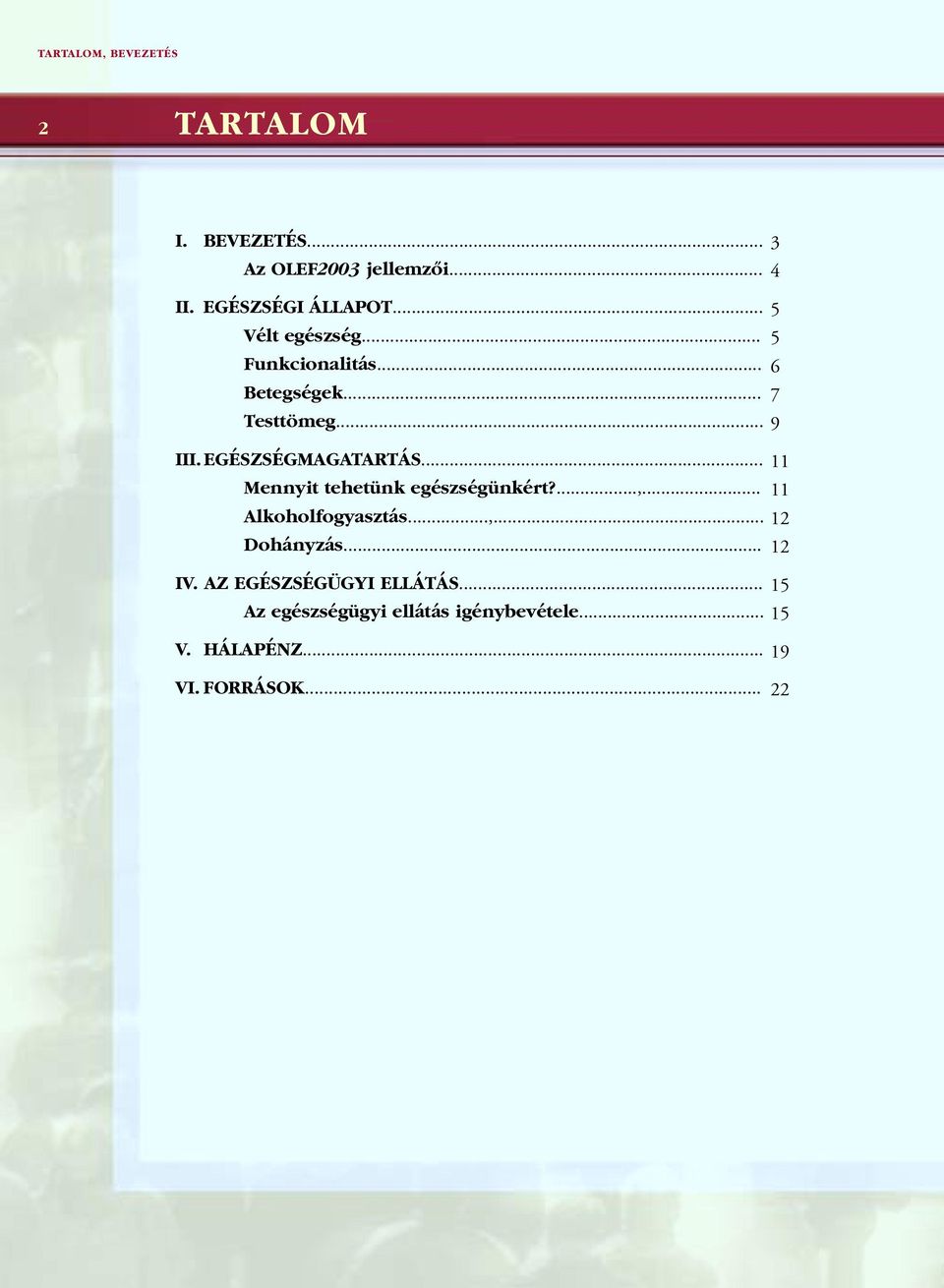 .. 11 Mennyit tehetünk egészségünkért?...,... 11 Alkoholfogyasztás...,... 12 Dohányzás... 12 IV.