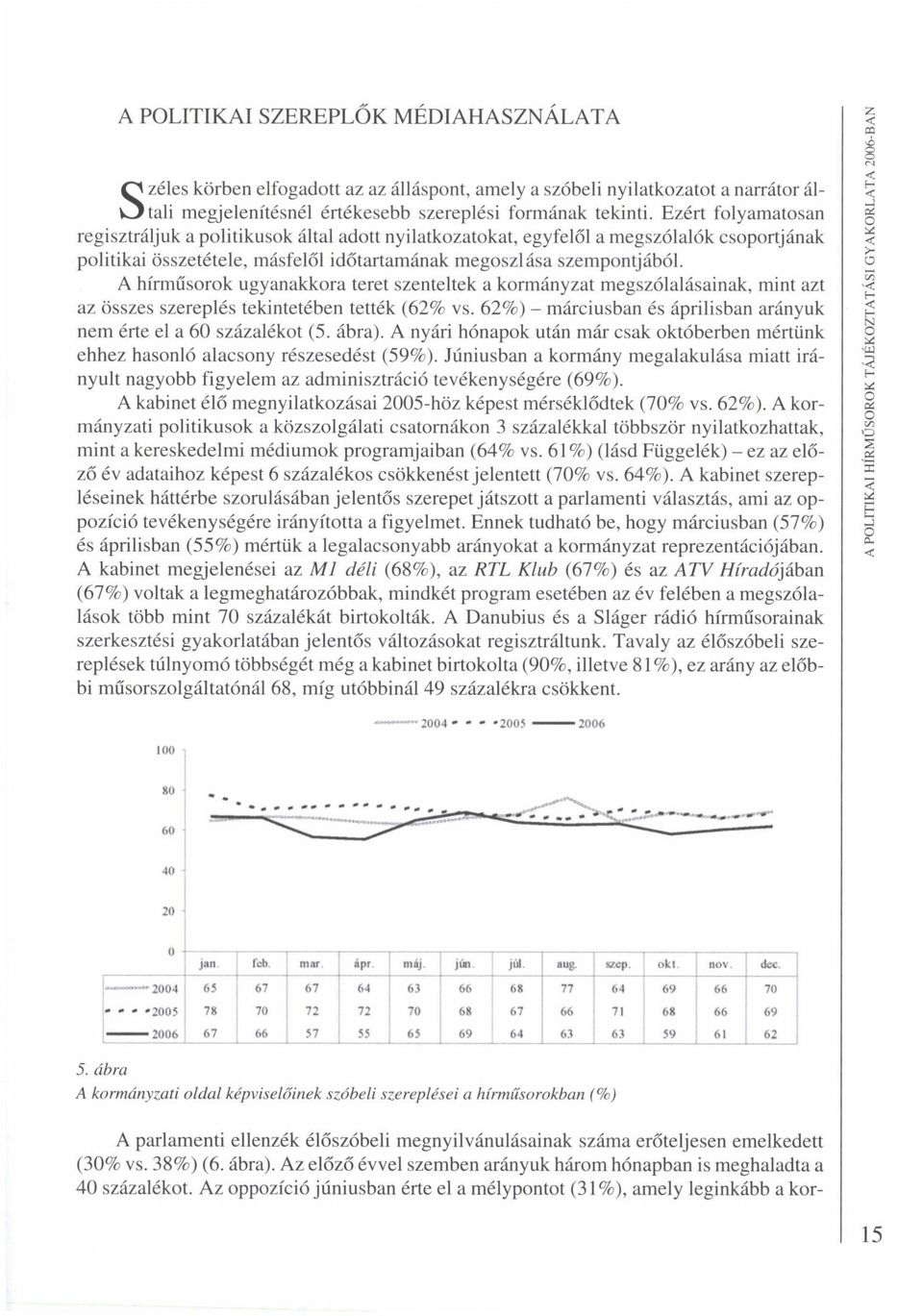 A hírműsorok ugyanakkora teret szenteltek a kormányzat megszólalásainak, mint azt az összes szereplés tekintetében tették (62% vs.