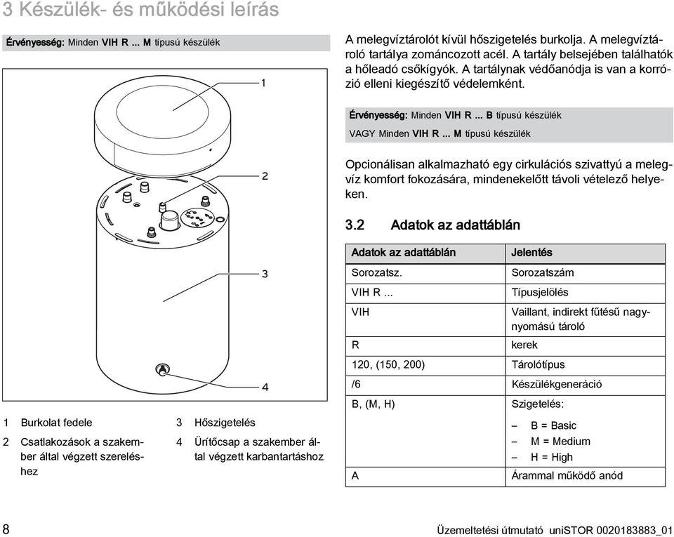 .. M típusú készülék 2 Opcionálisan alkalmazható egy cirkulációs szivattyú a melegvíz komfort fokozására, mindenekelőtt távoli vételező helyeken. 3.