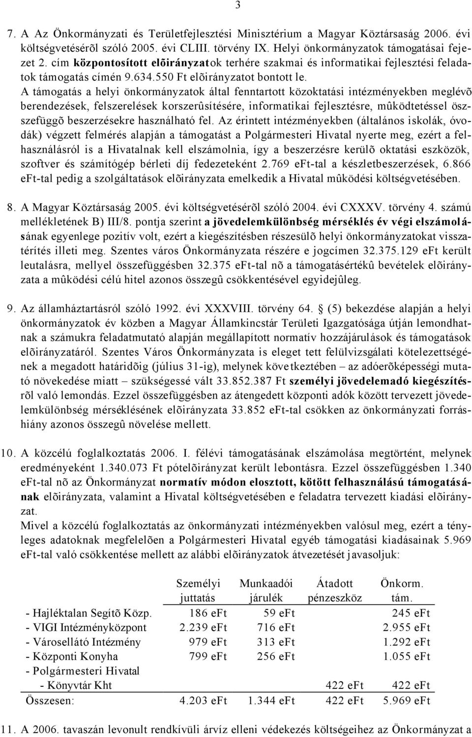 A támogatás a helyi önkormányzatok által fenntartott közoktatási intézményekben meglévõ berendezések, felszerelések korszerûsítésére, informatikai fejlesztésre, mûködtetéssel öszszefüggõ