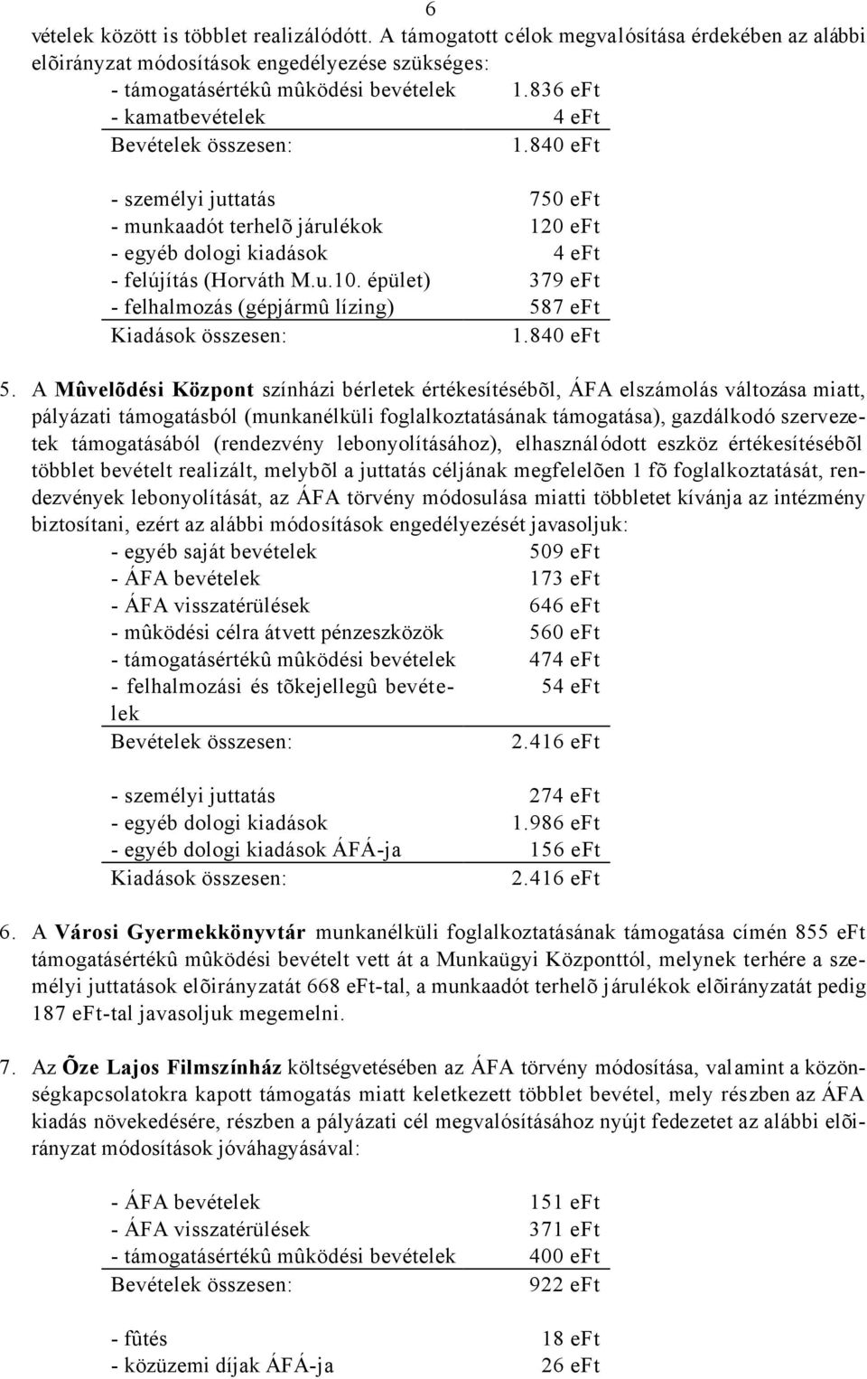 épület) 379 eft - felhalmozás (gépjármû lízing) 587 eft Kiadások összesen: 1.840 eft 5.