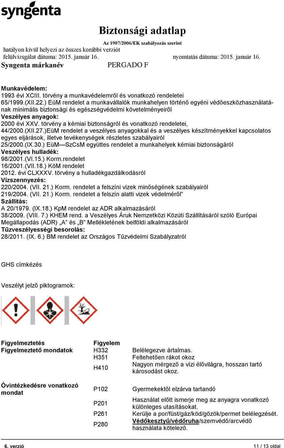 törvény a kémiai biztonságról és vonatkozó rendeletei, 44/2000.(XII.27.
