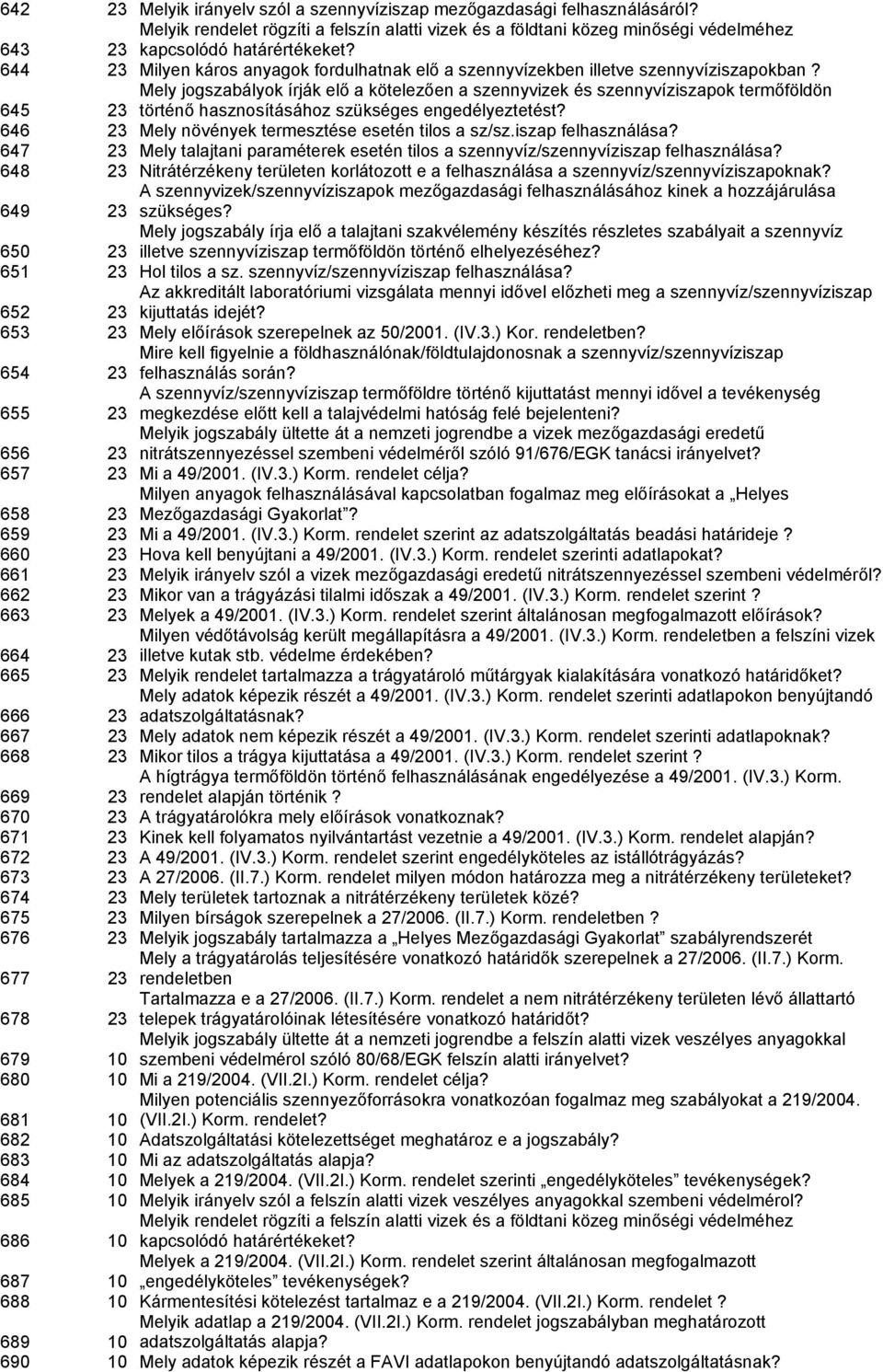 Mely jogszabályok írják elő a kötelezően a szennyvizek és szennyvíziszapok termőföldön 645 23 történő hasznosításához szükséges engedélyeztetést? 646 23 Mely növények termesztése esetén tilos a sz/sz.
