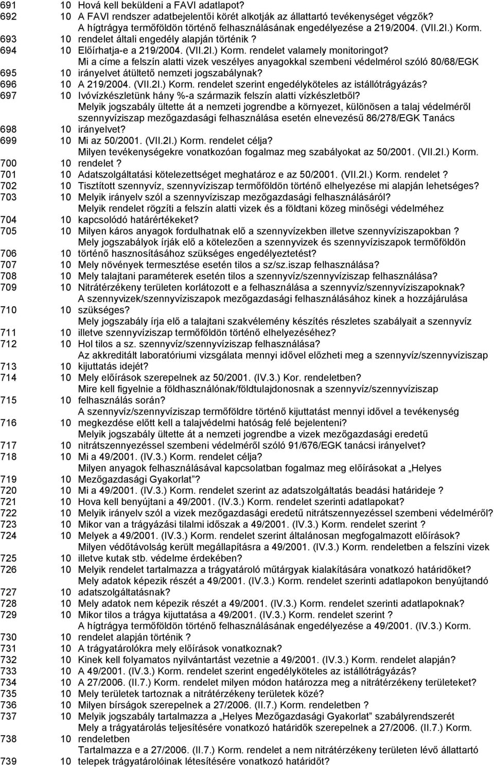 Mi a címe a felszín alatti vizek veszélyes anyagokkal szembeni védelmérol szóló 80/68/EGK 695 10 irányelvet átültető nemzeti jogszabálynak? 696 10 A 219/2004. (VII.2I.) Korm.