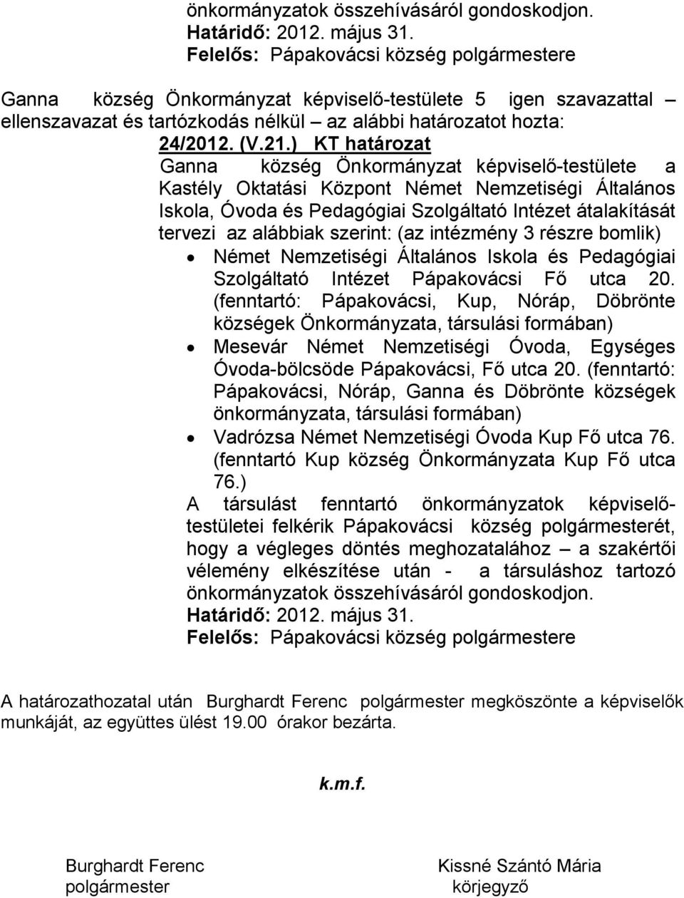 részre bomlik) vélemény elkészítése után - a társuláshoz tartozó A határozathozatal után Burghardt Ferenc