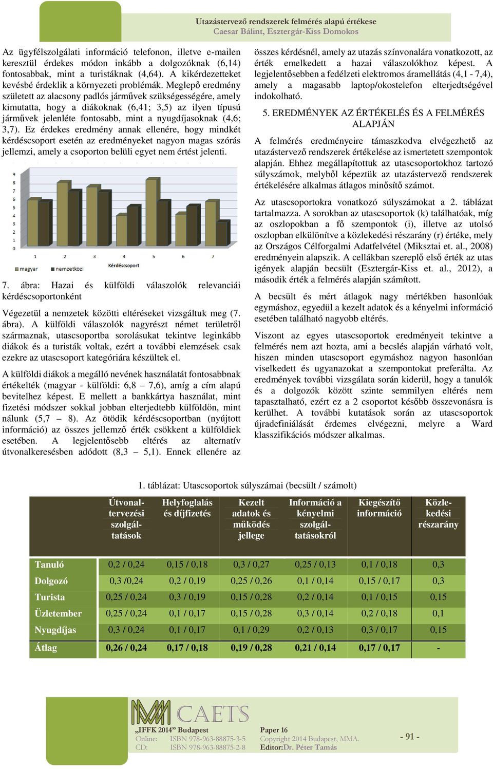 Meglepő eredmény született az alacsony padlós járművek szükségességére, amely kimutatta, hogy a diákoknak (6,41; 3,5) az ilyen típusú járművek jelenléte fontosabb, mint a nyugdíjasoknak (4,6; 3,7).