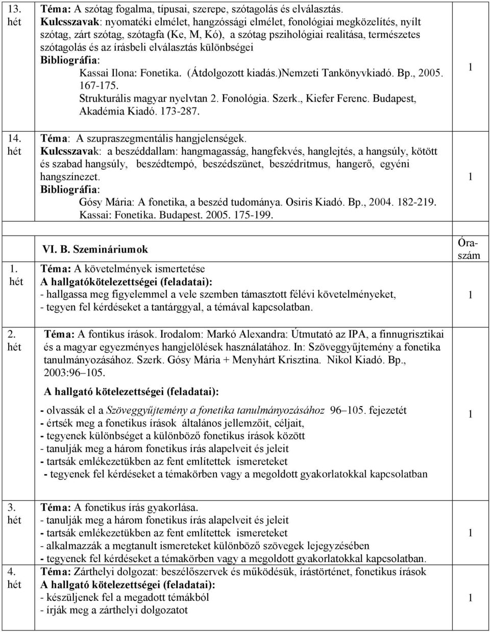 elválasztás különbségei 67-75. Strukturális magyar nyelvtan 2. Fonológia. Szerk., Kiefer Ferenc. Budapest, Akadémia Kiadó. 73-287. VI.2. 4.. Téma: A szupraszegmentális hangjelenségek.