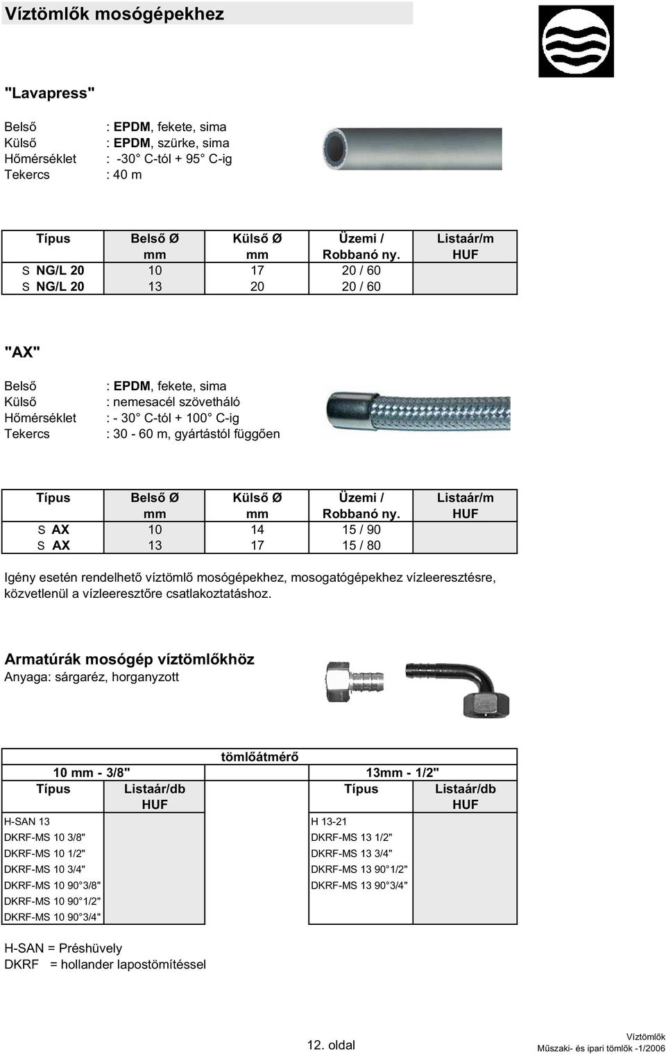 Robbanó ny. HUF S AX 10 14 15 / 90 S AX 13 17 15 / 80 Igény esetén rendelhet víztöml mosógépekhez, mosogatógépekhez vízleeresztésre, közvetlenül a vízleereszt re csatlakoztatáshoz.