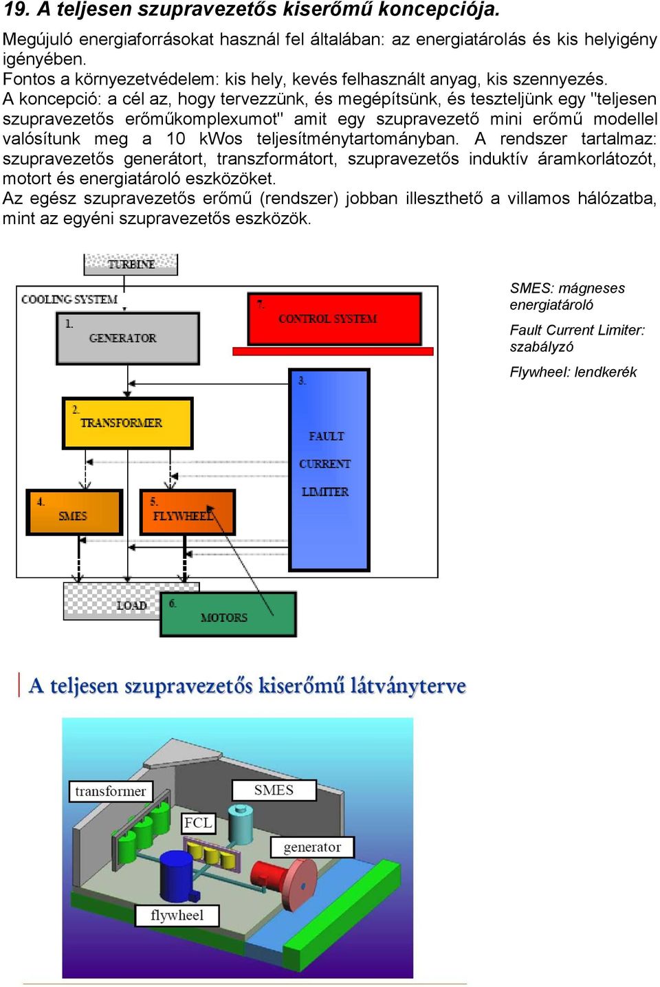 A koncepció: a cél az, hogy tervezzünk, és megépítsünk, és teszteljünk egy "teljesen szupravezetős erőműkomplexumot" amit egy szupravezető mini erőmű modellel valósítunk meg a 10 kwos