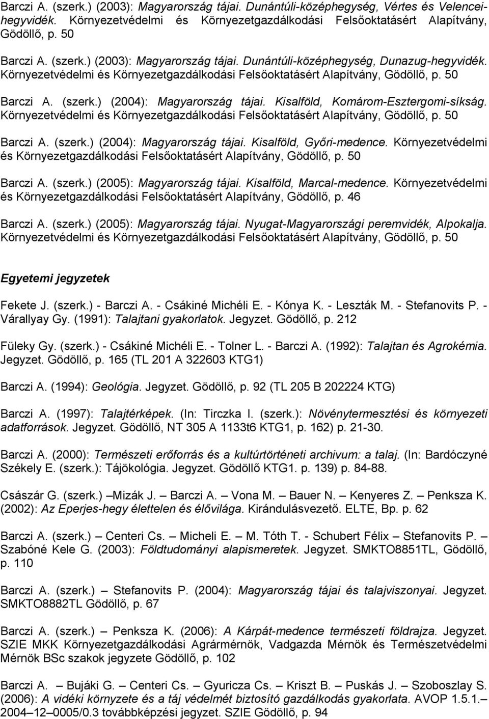 ) (2004): Magyarország tájai. Kisalföld, Komárom-Esztergomi-síkság. Környezetvédelmi és Környezetgazdálkodási Felsőoktatásért Alapítvány, Gödöllő, p. 50 Barczi A. (szerk.) (2004): Magyarország tájai. Kisalföld, Győri-medence.