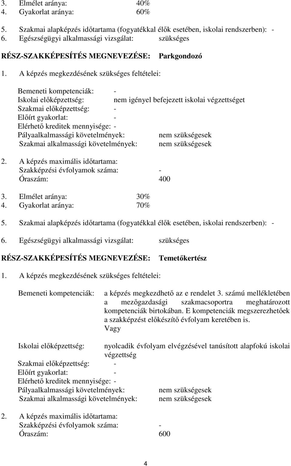 A képzés megkezdésének szükséges feltételei: emeneti kompetenciák: - Iskolai előképzettség: nem igényel befejezett iskolai végzettséget Szakmai előképzettség: - Előírt gyakorlat: - Elérhető kreditek