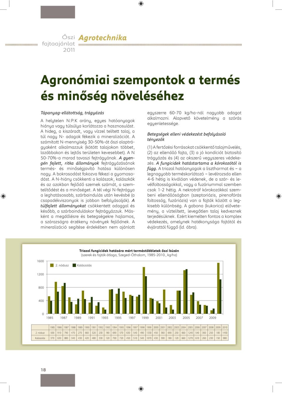 A számított N-mennyiség 30-50%-át szi alaptrágyaként alkalmazzuk (kötött talajokon többet, lazábbakon és lejt s területen kevesebbet). A N 50-70%-a marad tavaszi fejtrágyának.