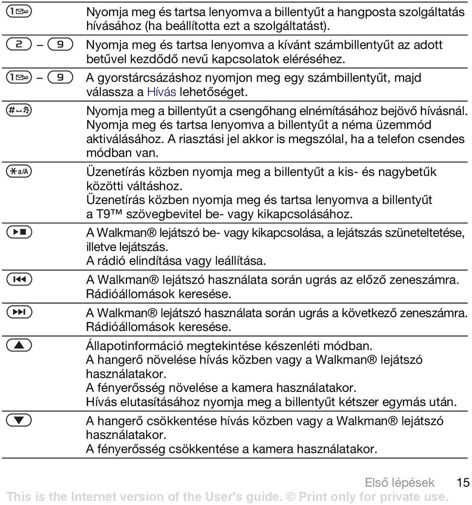 Nyomja meg a billentyűt a csengőhang elnémításához bejövő hívásnál. Nyomja meg és tartsa lenyomva a billentyűt a néma üzemmód aktiválásához.