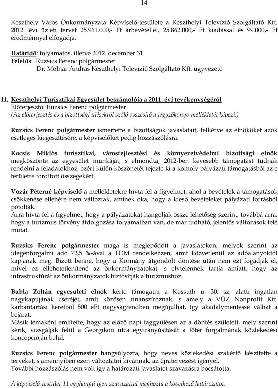 Keszthelyi Turisztikai Egyesület beszámolója a 2011.